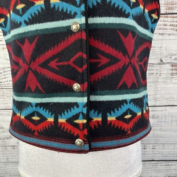 Pendleton Southwest Aztec Blanket Vest size Women Small Red Teal Wool Western - Picture 6 of 9